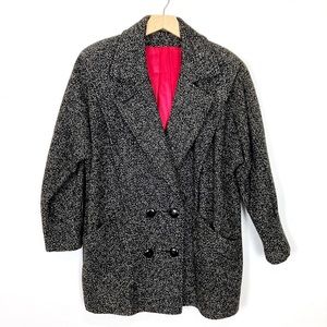 Vintage wool pea coat double breast black grey loose boxy neutral classic preppy